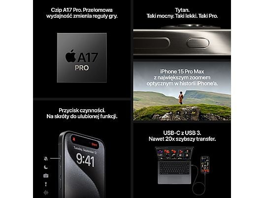 Smartfon APPLE iPhone 15 Pro 1TB Tytan czarny MTVC3PX/A