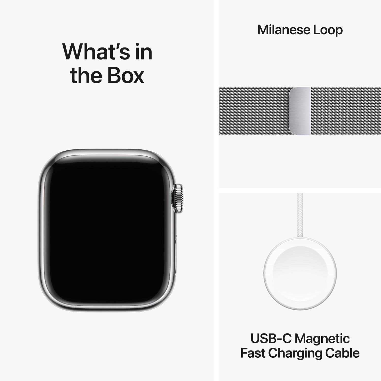APPLE Watch Series 9 GPS + Cellular 41 mm Silver Stainless Steel kast, Silver Milanese Loop (MRJ43QF/A)