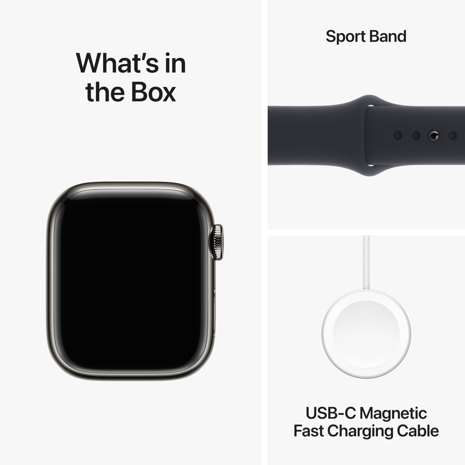 APPLE Watch Series 9 GPS + Cellular 41 mm Boîtier Stainless Steel Graphite, Bracelet Sport Band Midnight - S/M (MRJ83QF/A)