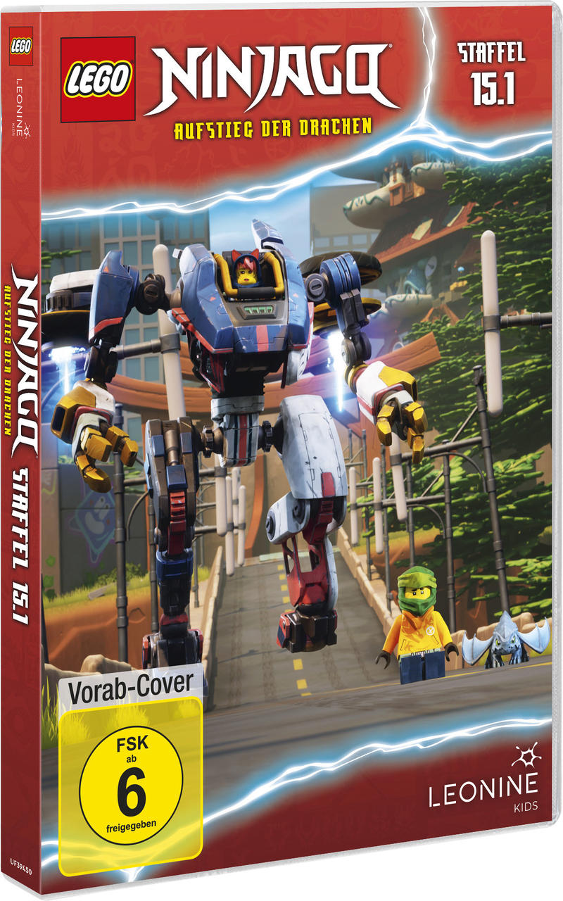 LEGO Ninjago DVD-Hülle mit Roboter und Ninjago-Charakteren.