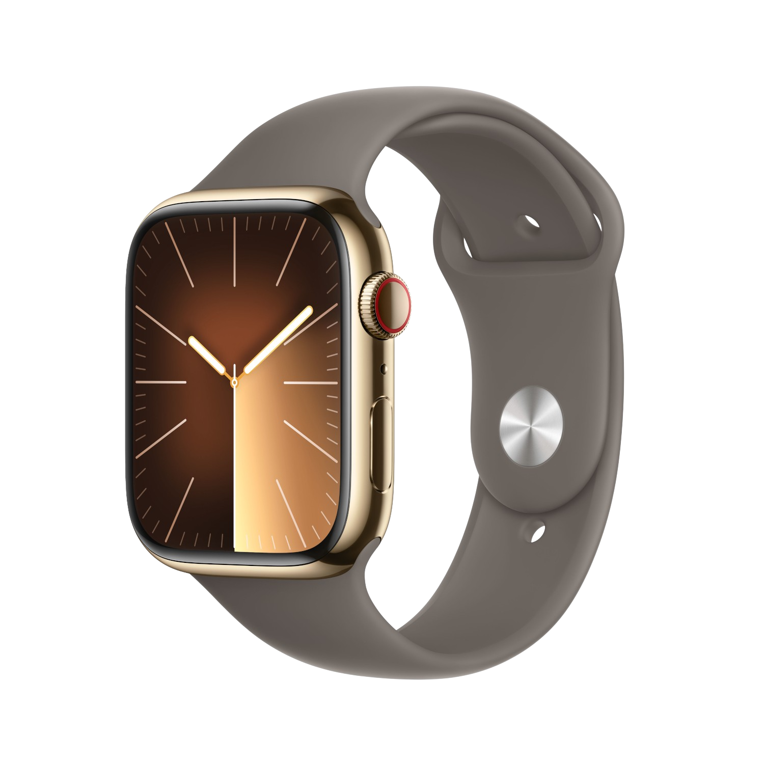 Apple Watch Series 9 Cellular 45 Mm Goud Roestvrijstalen Case/klei Sport Band - S/m