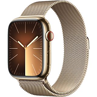 APPLE Watch Series 9 Cellular 45 mm Goud Roestvrijstalen Case/Goud Milanese Loop