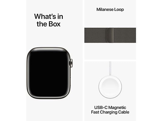 APPLE Watch Series 9 Cellular 45 mm Grafiet Roestvrijstalen Case/Grafiet Milanese Loop