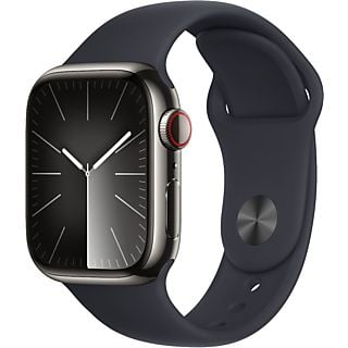 APPLE Watch Series 9 Cellular 41 mm Grafiet Roestvrijstalen Case/Middernacht Sport Band - S/M