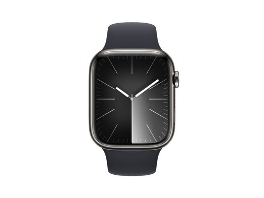 APPLE Watch Series 9 (GPS + cellulare, acciaio inossidabile) 45 mm - Smartwatch (S/M 140-190 mm, fluoroelastomero, grafite/mezzanotte)