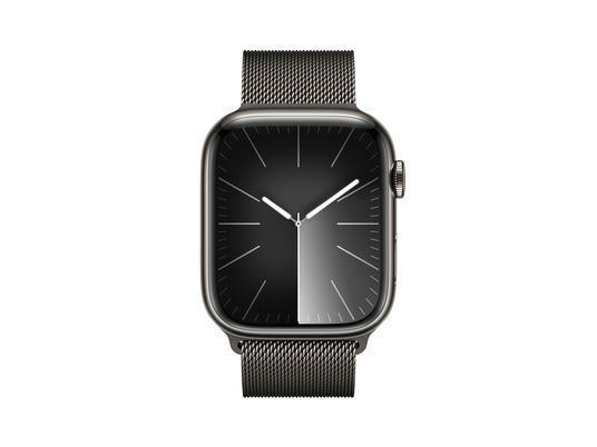 APPLE Watch Series 9 (GPS + Cellular, Inox) 45 mm - Smartwatch (Réglable en continu, Inox, Graphite/Graphite)
