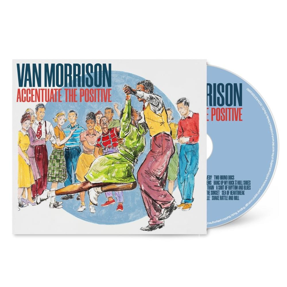 CD-Cover von Van Morrisons Album 'Accentuate the Positive' mit einer tanzenden Gruppe.