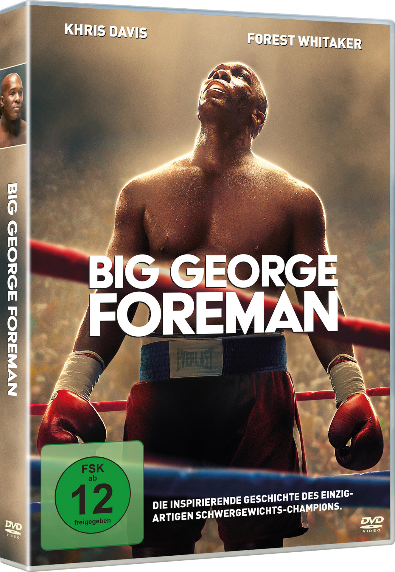 DVD-Hülle mit Filmplakat, Boxer blickt nach oben, Titel "BIG GEORGE FOREMAN", deutscher Text.