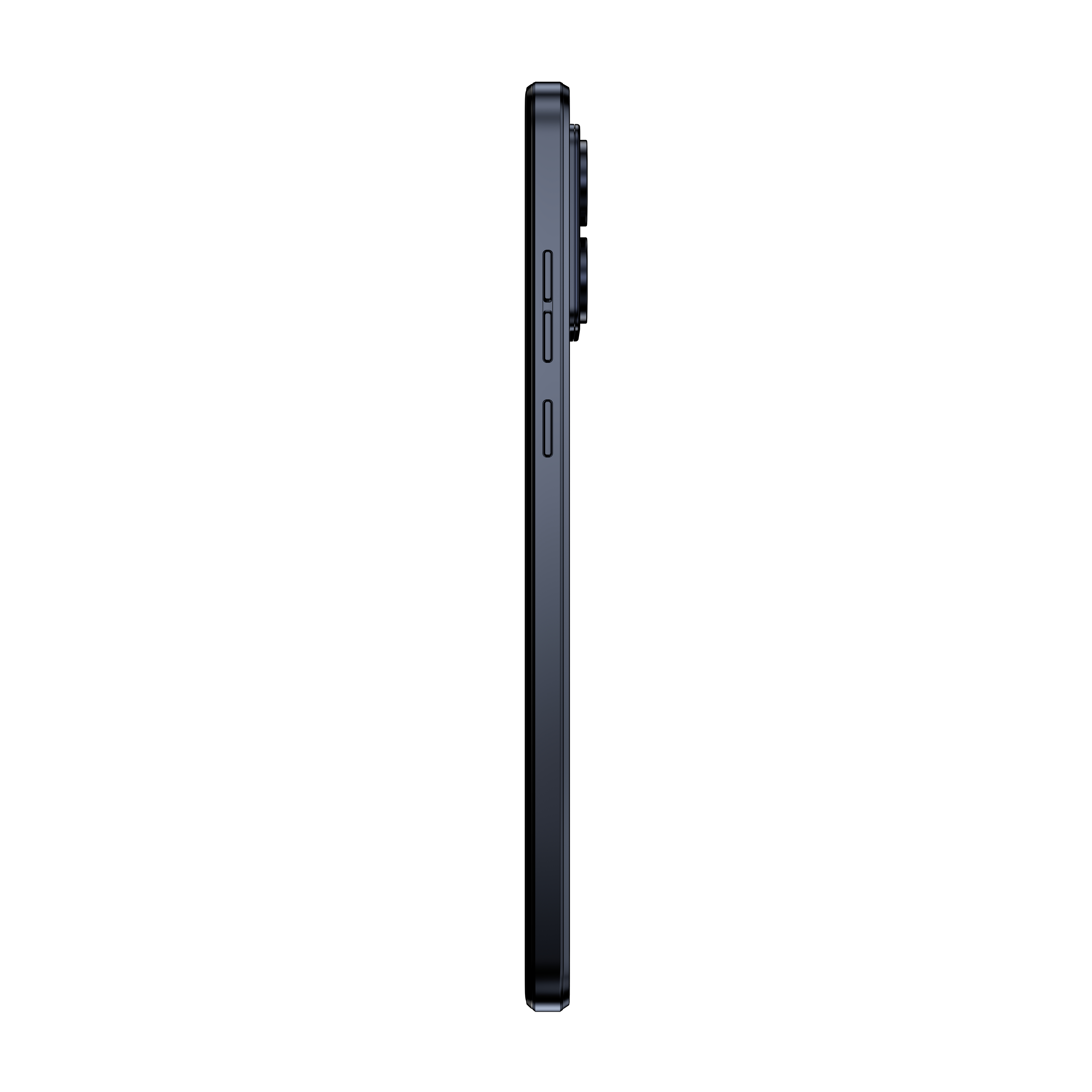 Seitenansicht eines dunkelblauen Smartphones.