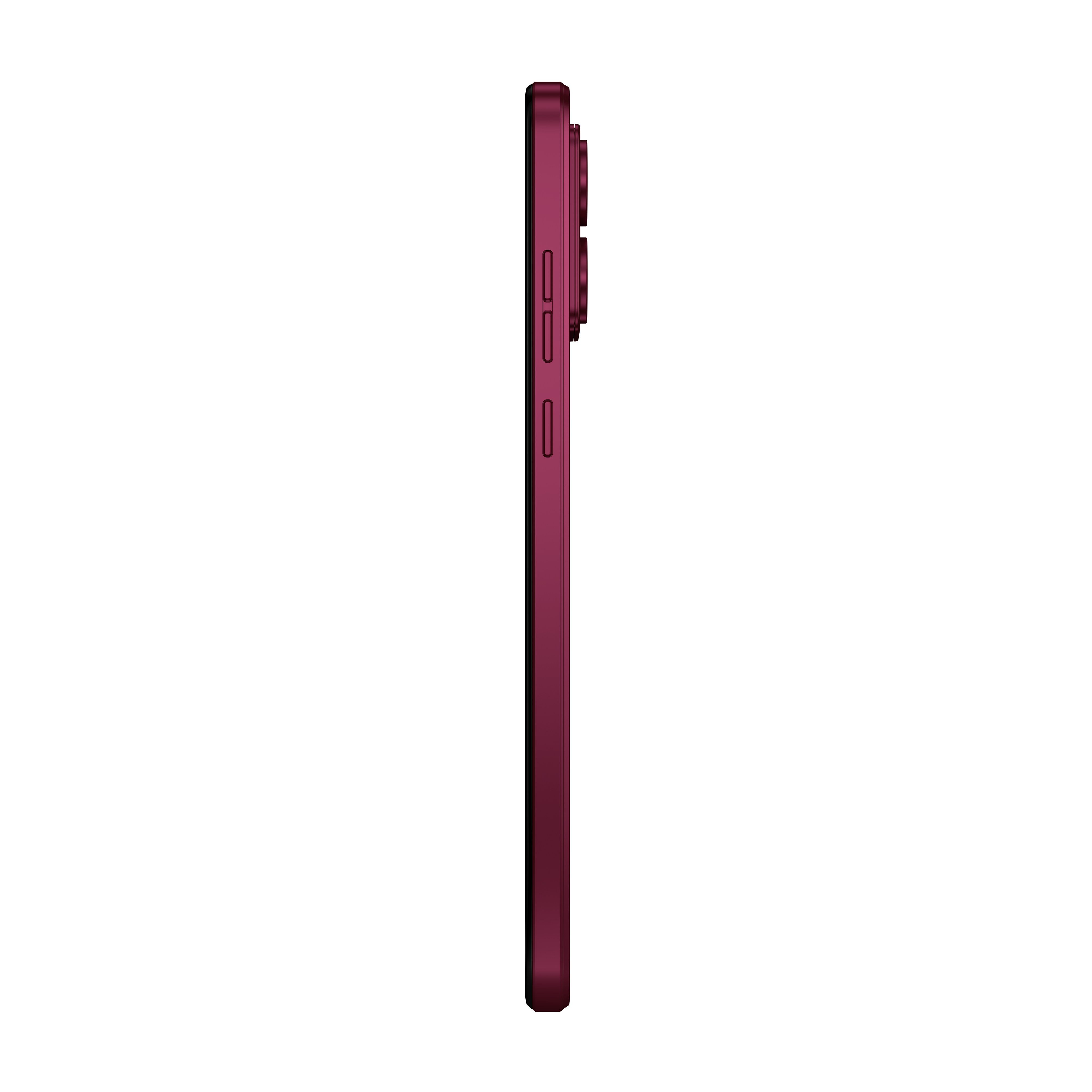 Seitenansicht einer dunkelvioletten Smartphone-Hülle mit Knöpfen an der Seite.