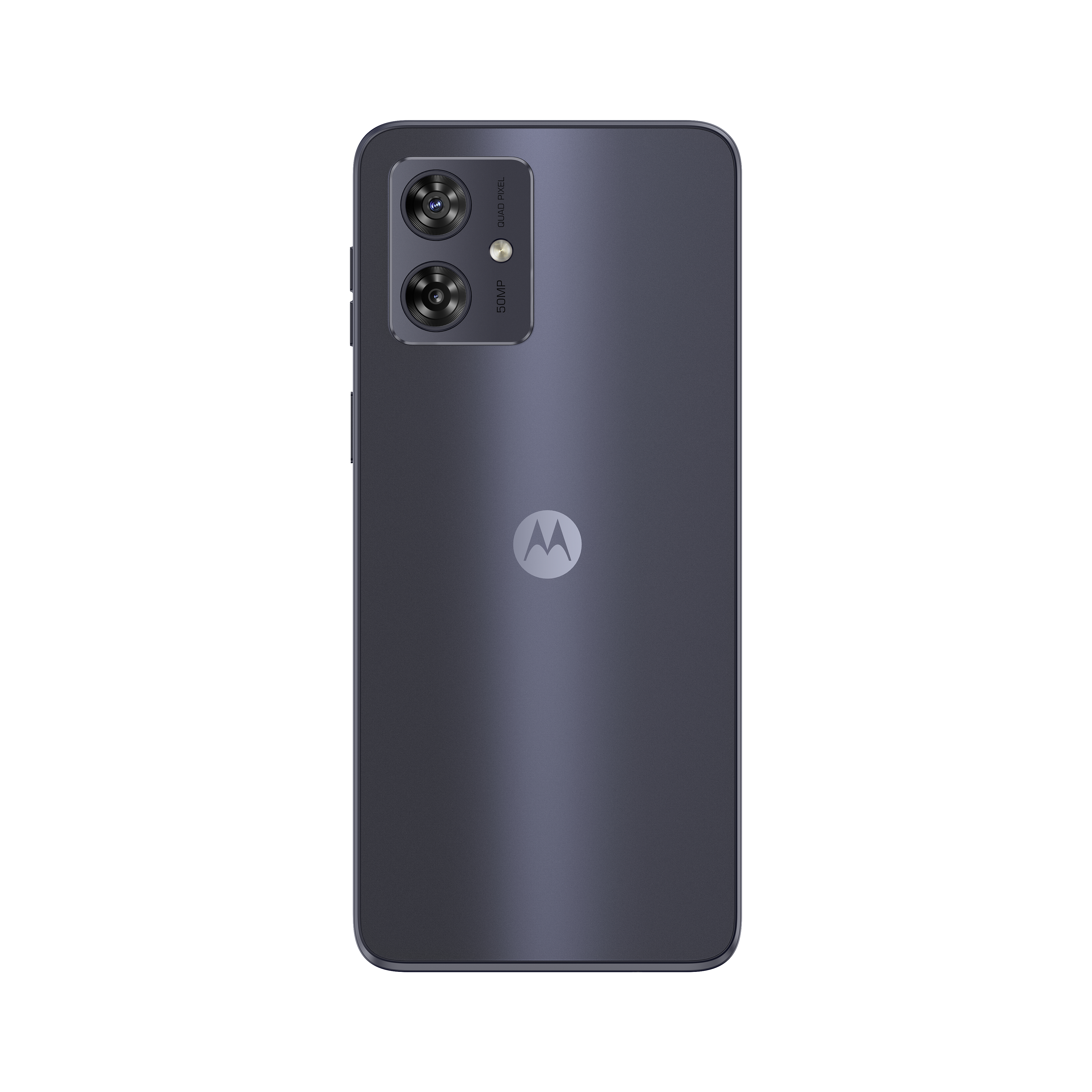 Die Rückseite eines schwarzen Motorola-Telefons mit Dual-Kameras und Motorola-Logo.