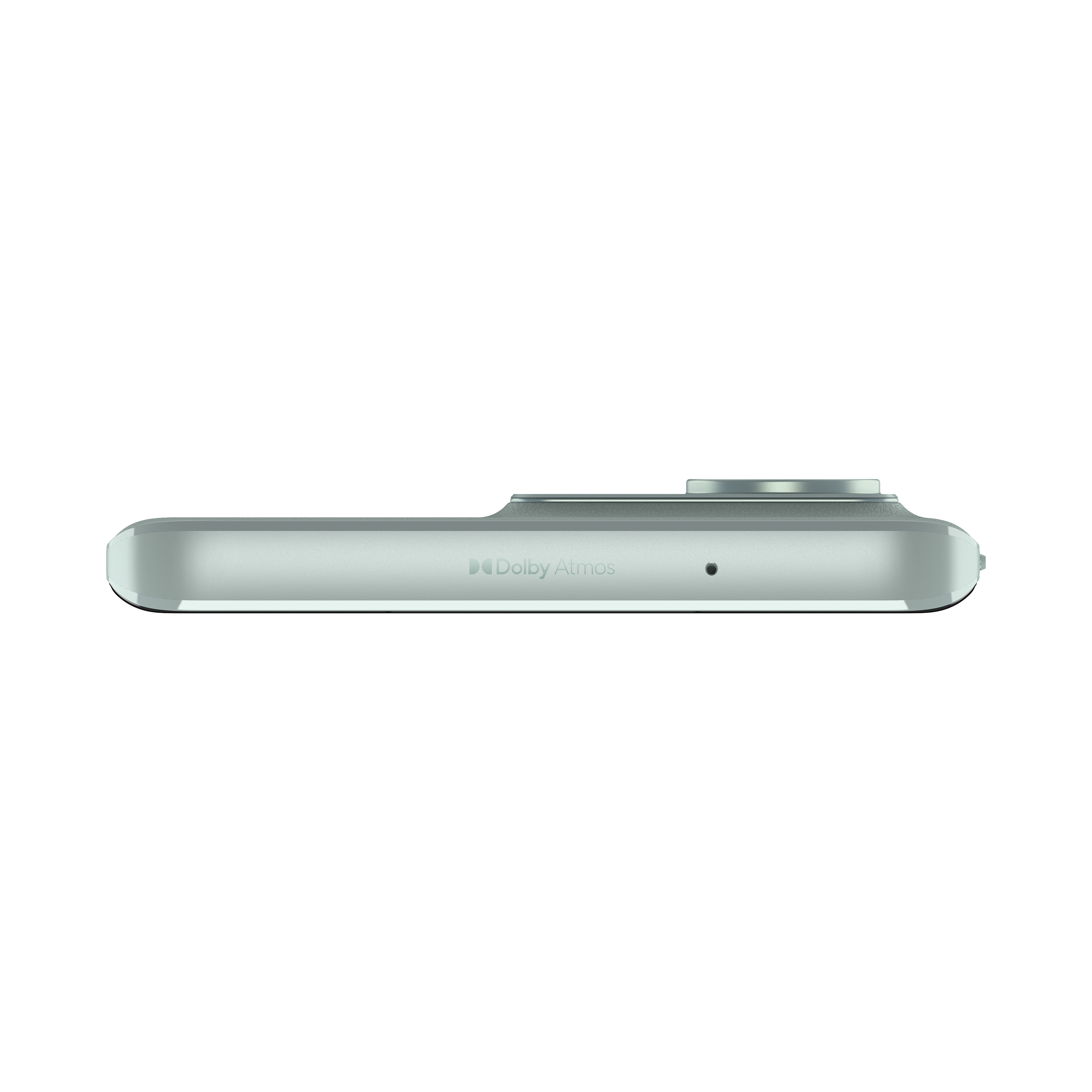 Unteransicht eines hellgrünen Smartphones mit dem Text 'Dolby Atmos'.