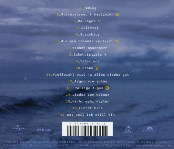 CD-Cover mit Trackliste auf Deutsch. Blaues und weißes Farbschema. Himmel Hintergrund.
