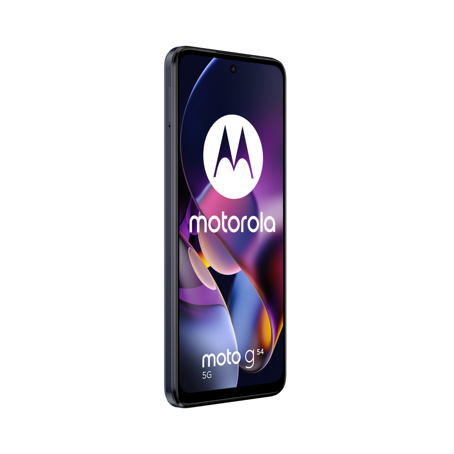 Motorola moto g54 5G smartphone. Vooraanzicht met scherm en logo.