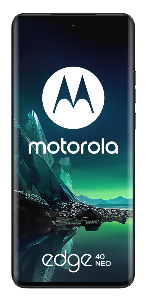 Smartfon Motorola Edge 40 Neo, pokazujący ekran z logo i designem Motorola.