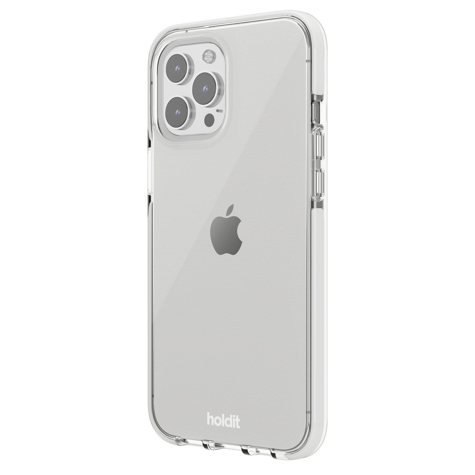 Transparente iPhone-Hülle. Zeigt die Rückkamera des Telefons und das Apple-Logo.