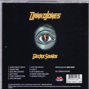 Pochette de CD pour l'album Electric Sounds de Danko Jones. Fond noir avec texte et un œil.