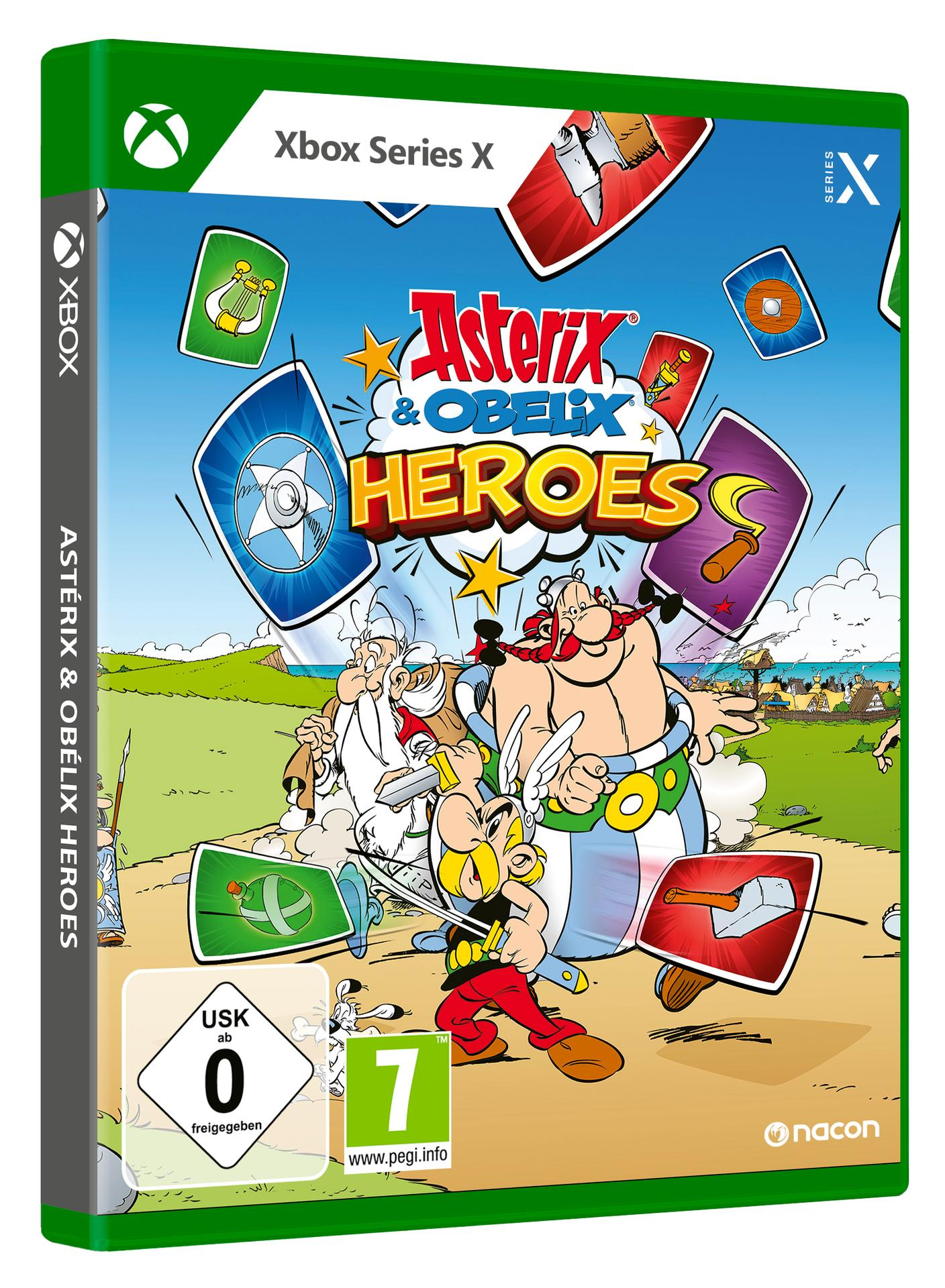 Xbox Series X-Spielbox für Asterix & Obelix Heroes mit Zeichentrickfiguren.