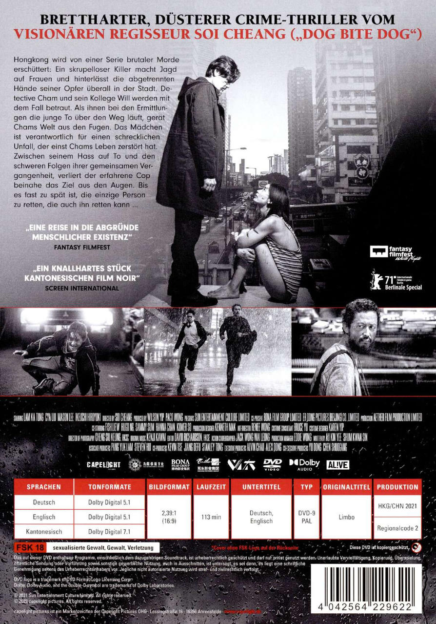 DVD-Cover mit Filmposter. Dunkelblauer Hintergrund. Text in mehreren Sprachen.