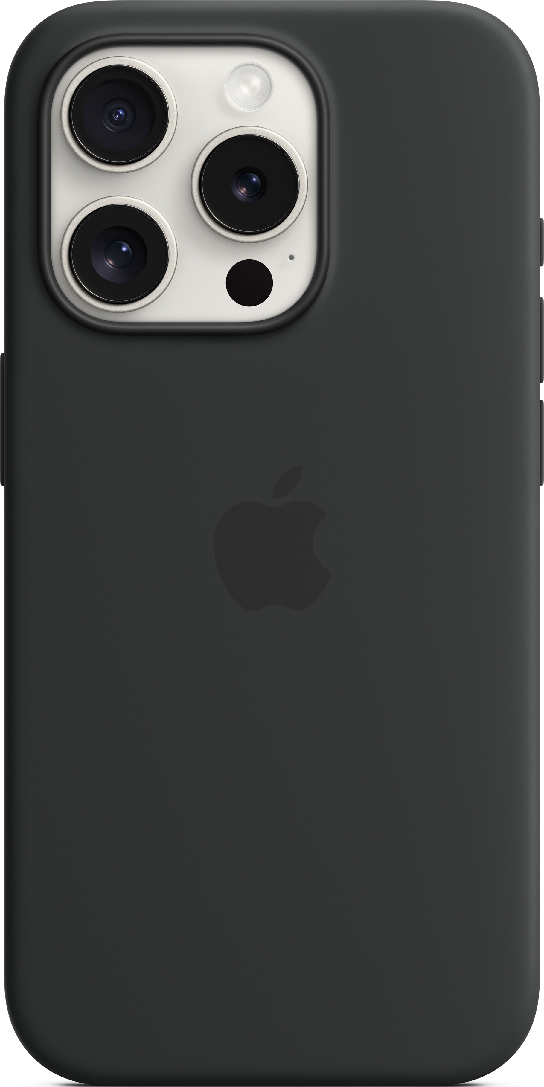 Coque de téléphone noire avec le logo Apple, vue arrière.