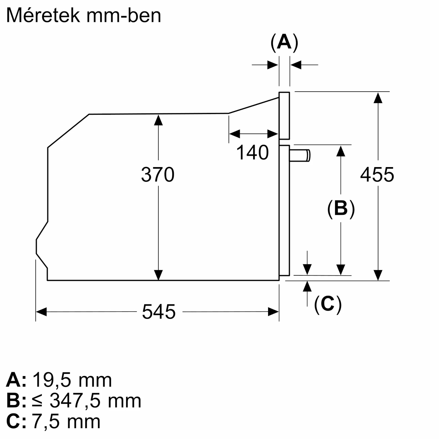 Műszaki rajz mm-ben megadott méretekkel; különféle vonalak, nyilak és szöveg.