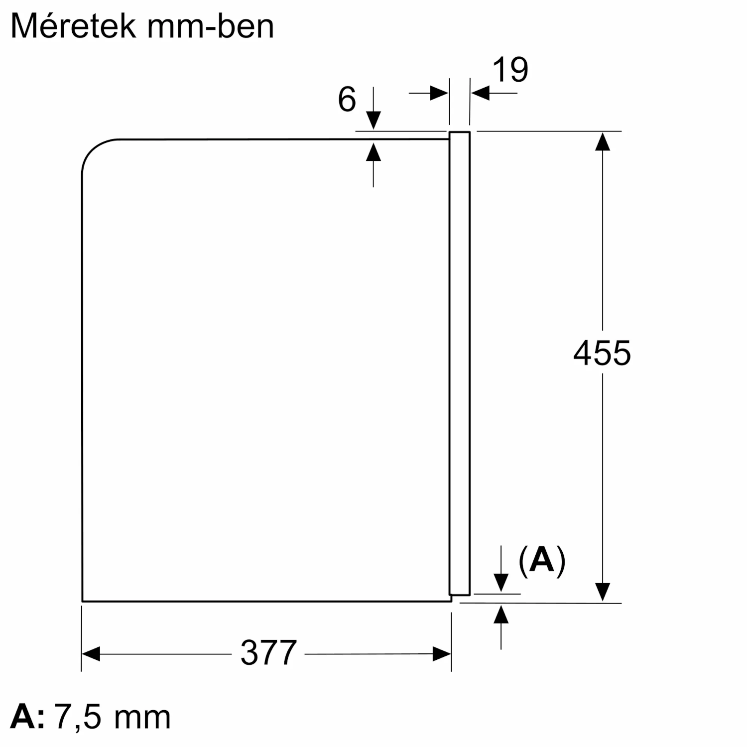 MM-ben mért rajz. Téglalap alakzatot mutat mérésekkel és jelölésekkel.