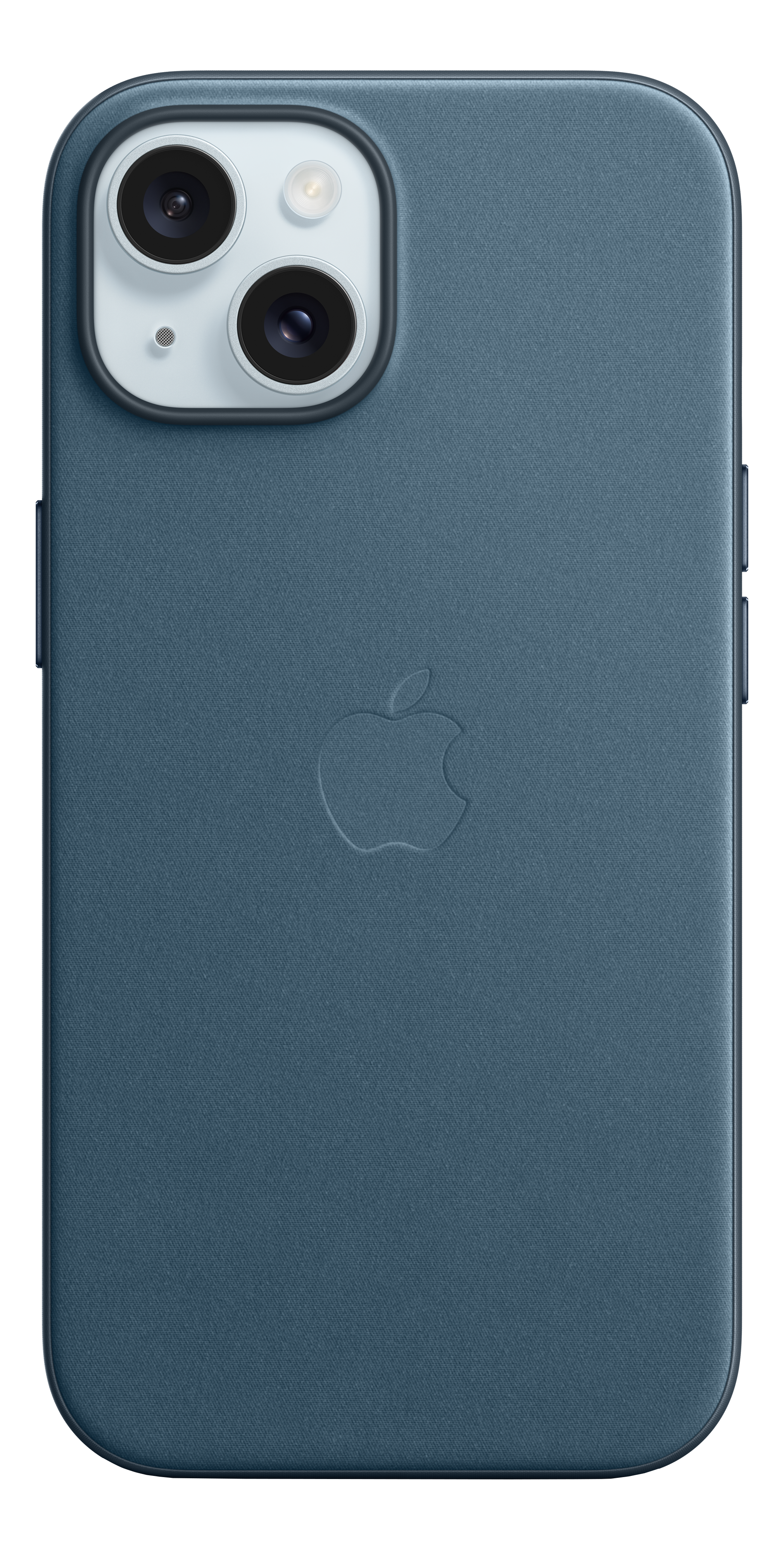 Dos d'un iPhone bleu foncé avec deux caméras et le logo Apple.