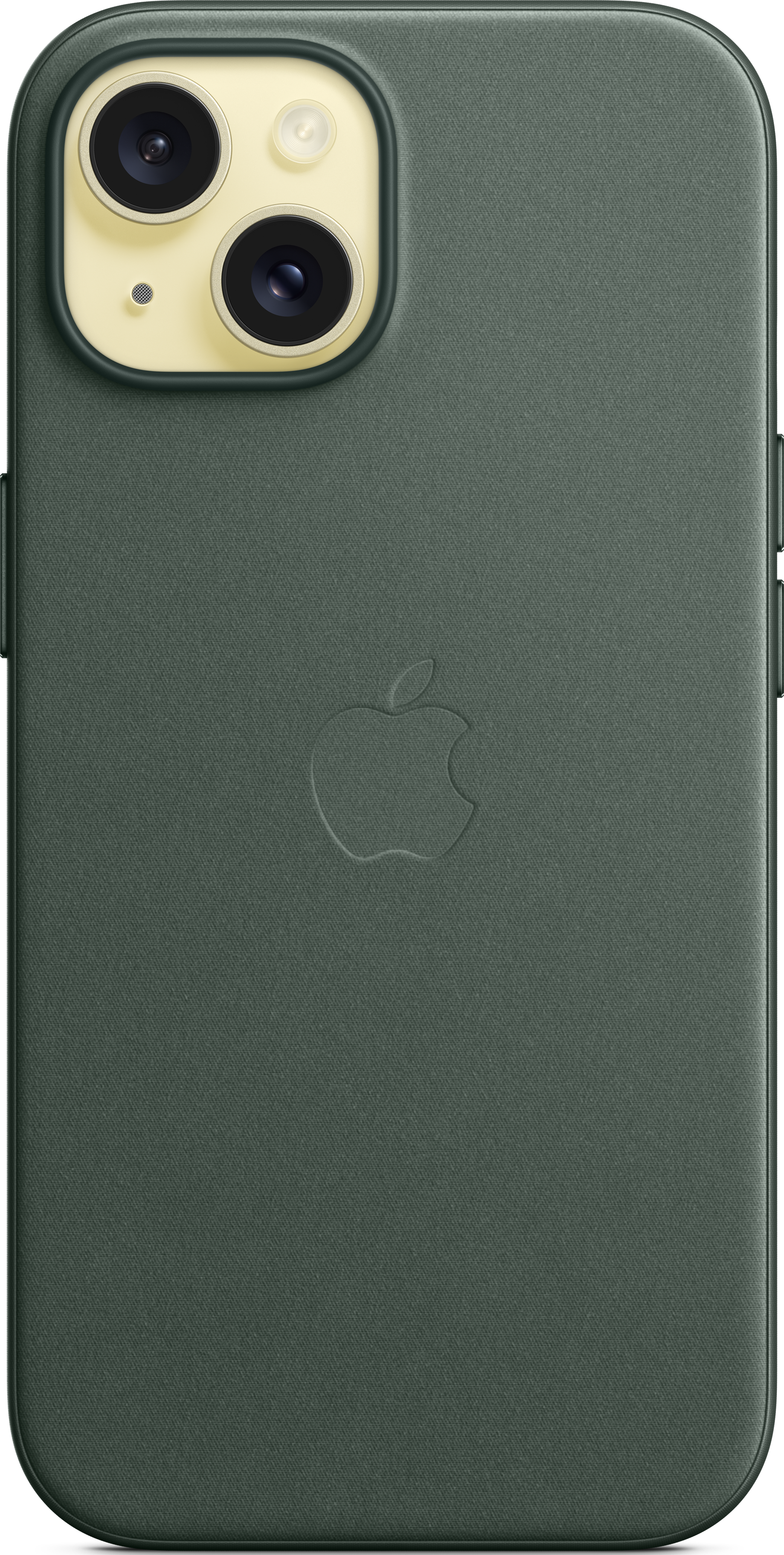 Dos d'un iPhone vert foncé avec module caméra et logo Apple.