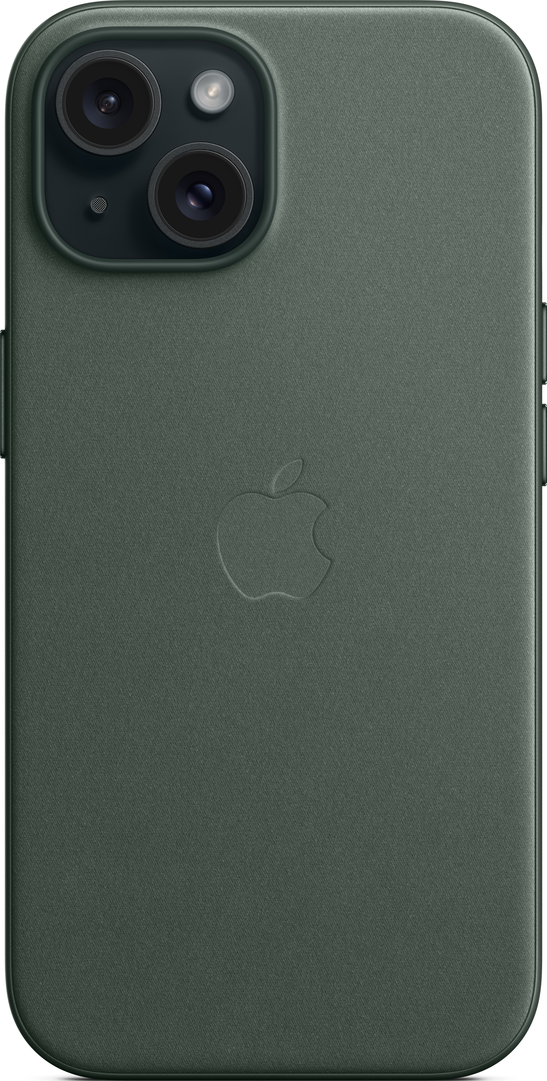 Vue arrière d'un téléphone vert. Le logo Apple est visible. Fond blanc.