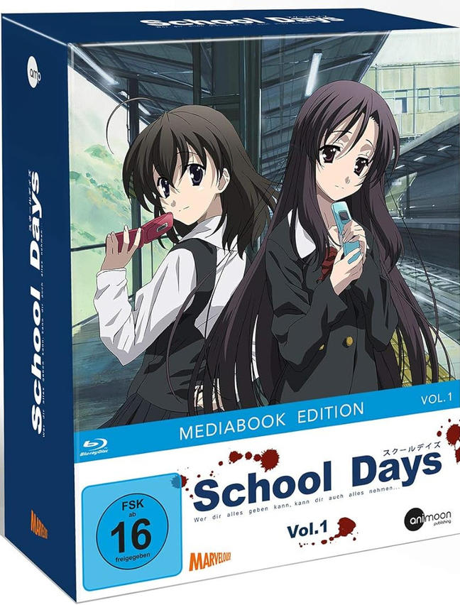 Anime-DVD-Box-Set. Zwei Mädchen auf dem Cover, Titel: School Days, mit japanischem Text.