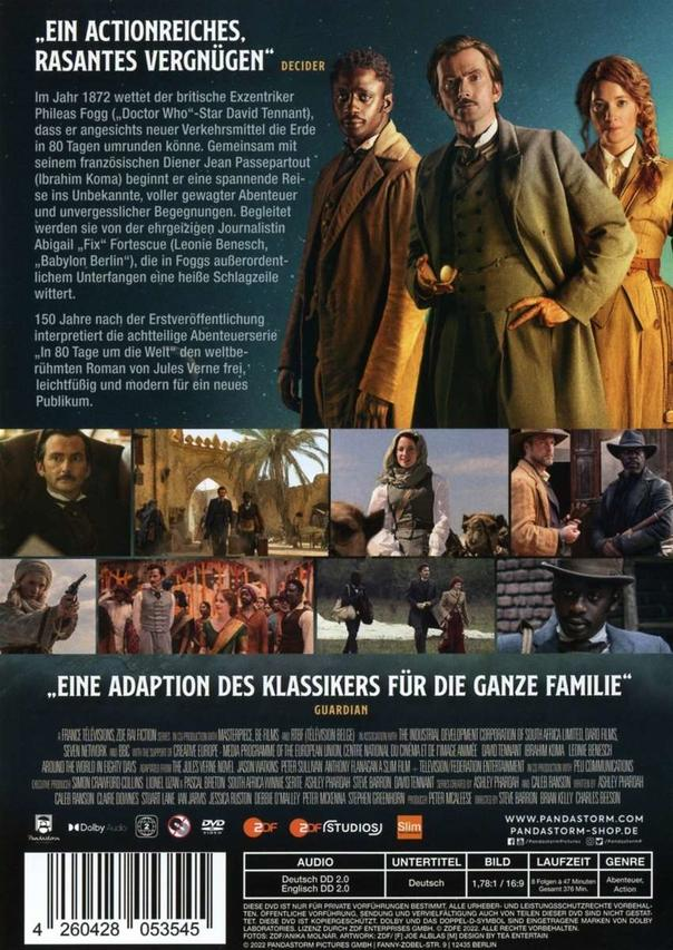 DVD-Cover des Films In 80 Tagen um die Welt, mit Schauspielern und Text.