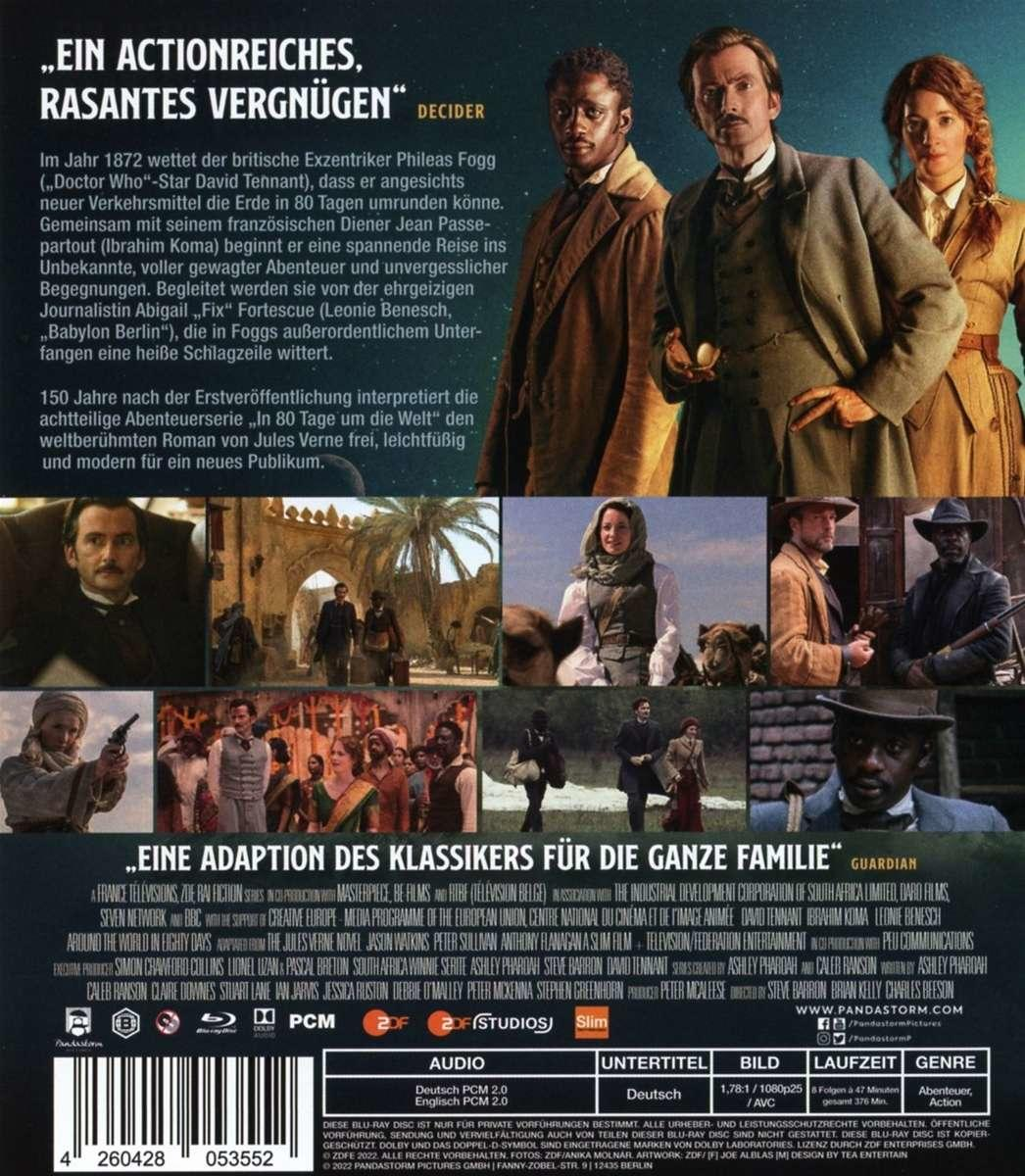 Film-DVD-Cover: In 80 Tagen um die Welt, ein Film mit David Tennant. Charaktere in historischer Kleidung, Wüstenszene.