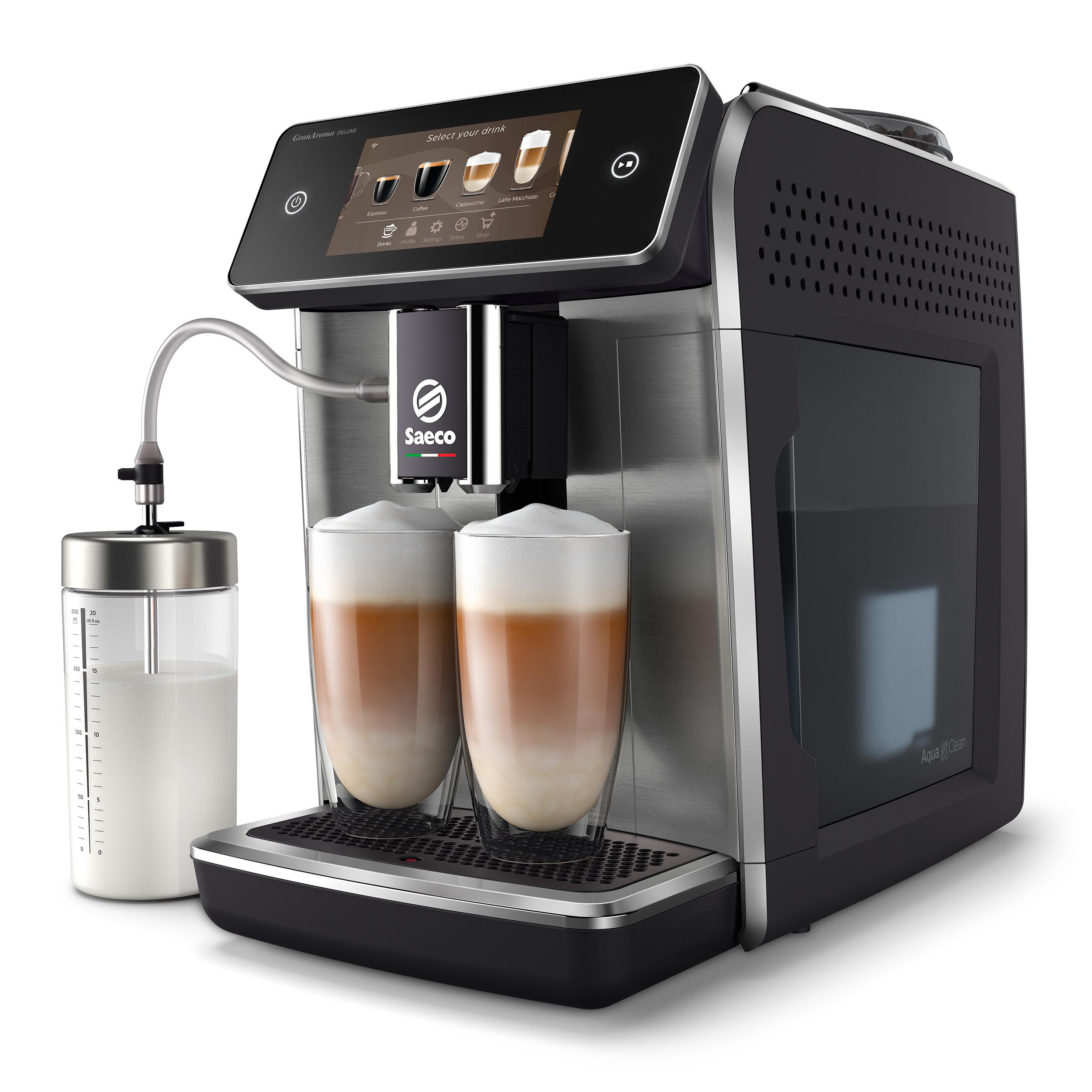 SAECO SM6685/00 Gran Aroma Kaffeevollautomat (Silber, Scheibenmahlwerk aus 100 % Keramik, 15 bar, Milchschlauch)