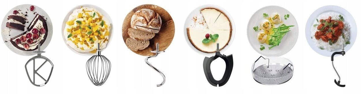 Zbliżenia potraw: ciasto, bita śmietana, chleb, sernik, pierożki i ryż.