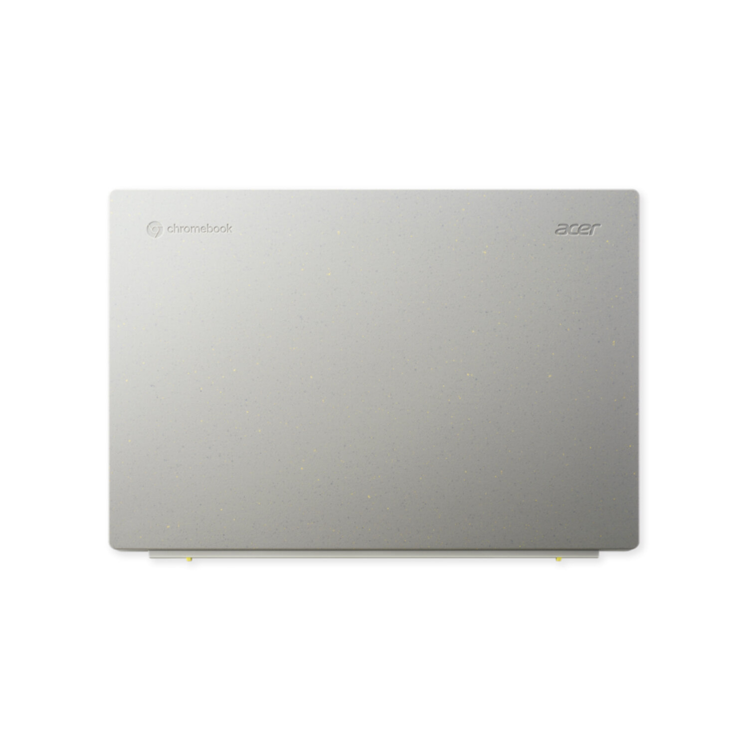 A closed, silver Chromebook laptop with the brand name and logo visible.
