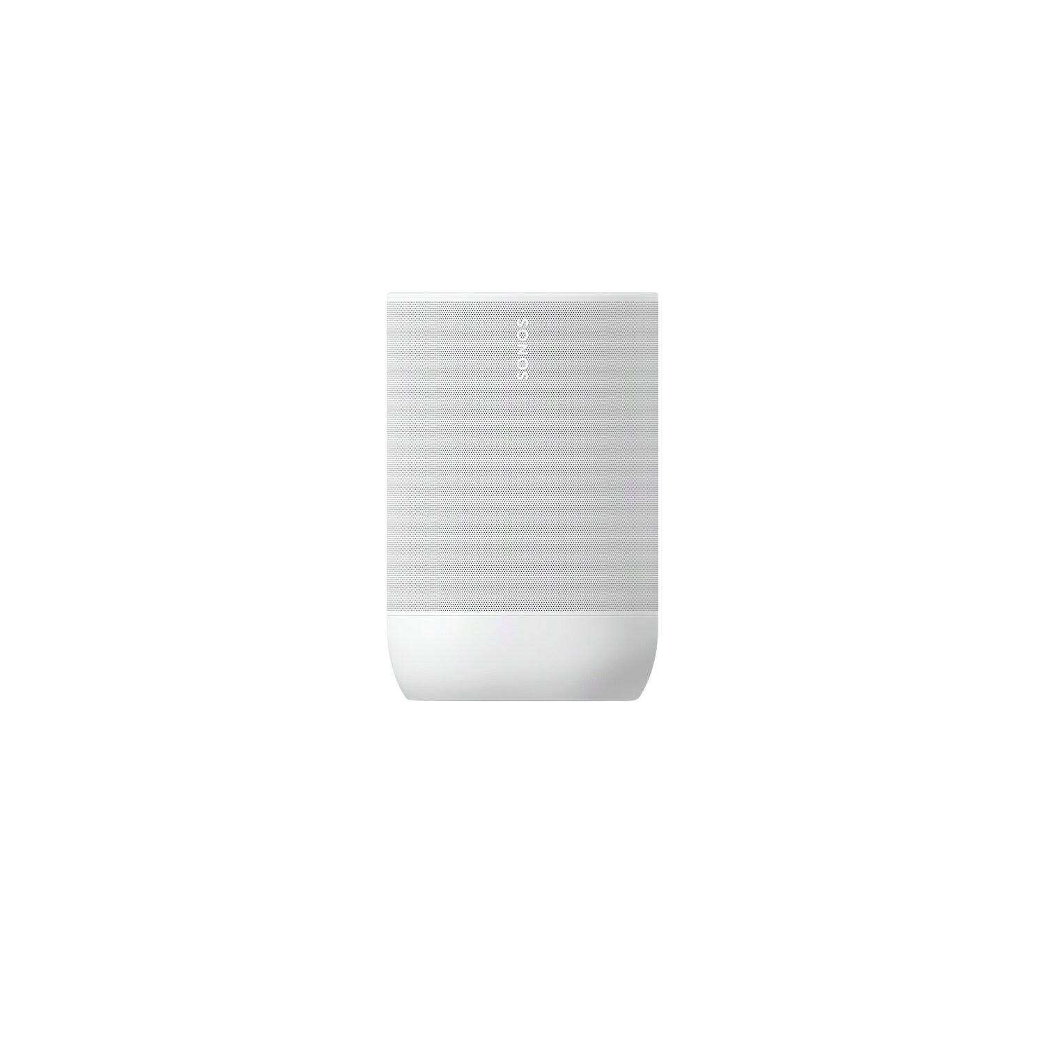Witte Sonos-luidspreker, rechthoekige vorm met een witte basis en een geperforeerde voorkant.