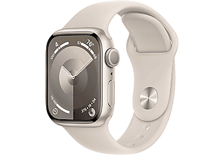 APPLE Watch Series 9 GPS, 41mm, csillagfény alumíniumtok, csillagfény sportszíj, S/M (MR8T3QH/A)