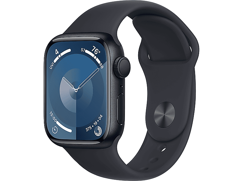 APPLE Watch Series 9 GPS, 41mm, éjfekete alumíniumtok, sportszíj, S/M (MR8W3QH/A)