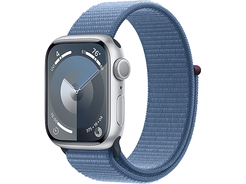 APPLE Watch Series 9 GPS, 41mm, ezüst alumíniumtok, télkék sportpánt (MR923QH/A)