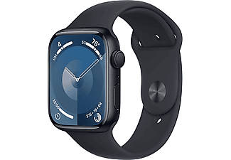 APPLE Watch Series 9 GPS, 45mm, éjfekete alumíniumtok, éjfekete sportszíj, S/M (MR993QH/A)