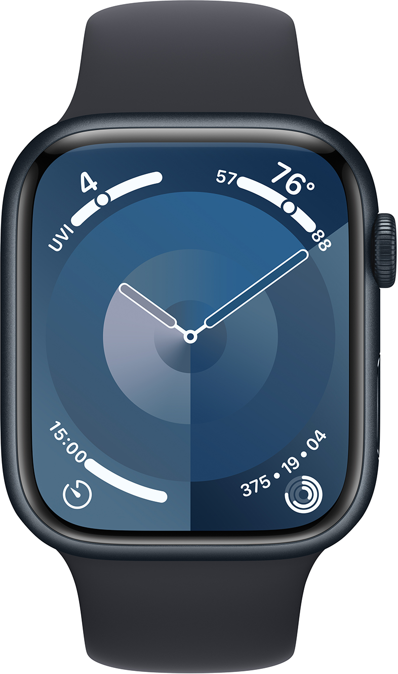APPLE Watch Series 9 GPS, 45mm, éjfekete alumíniumtok, éjfekete