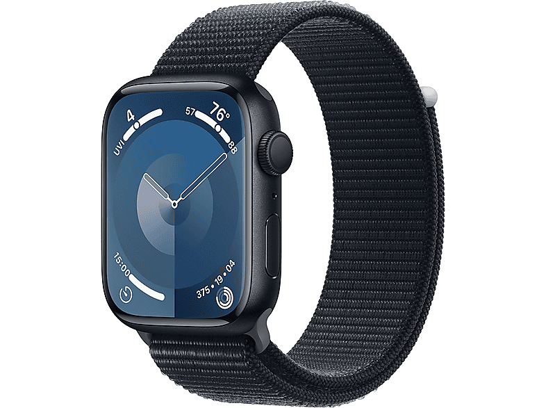 APPLE Watch Series 9 GPS, 45mm, éjfekete alumíniumtok, sportpánt (MR9C3QH/A)