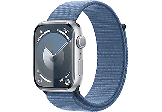 APPLE Watch Series 9 GPS, 45mm, ezüst alumíniumtok, télkék sportpánt (MR9F3QH/A)