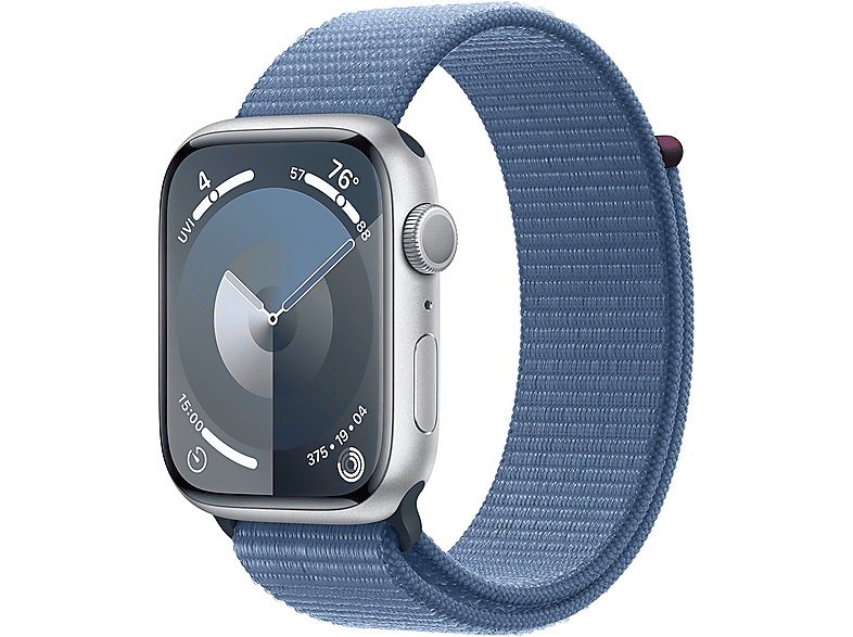 APPLE Watch Series 9 GPS, 45mm, ezüst alumíniumtok, télkék sportpánt (MR9F3QH/A)