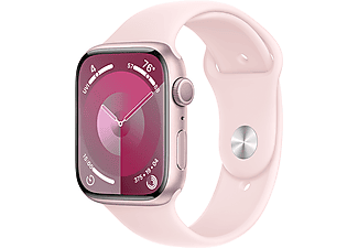 APPLE Watch Series 9 GPS, 45mm, pink alumíniumtok, világos rózsaszín sportszíj, S/M (MR9G3QH/A)