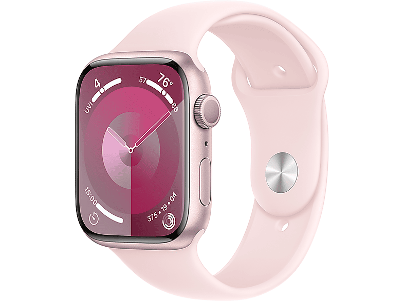 APPLE Watch Series 9 GPS, 45mm, pink alumíniumtok, világos rózsaszín sportszíj, S/M (MR9G3QH/A)