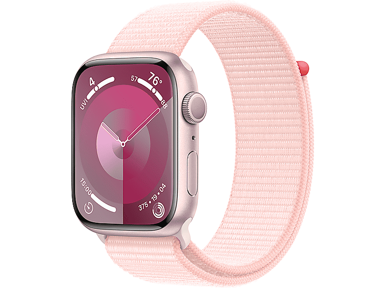 APPLE Watch Series 9 GPS, 45mm, pink alumíniumtok, világos rózsaszín sportpánt (MR9J3QH/A)