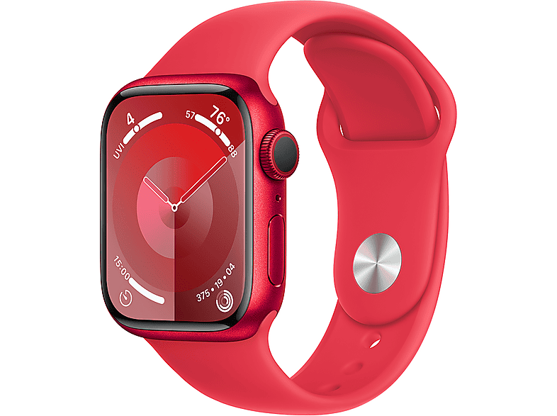 APPLE Watch Series 9 GPS, 41mm, piros alumíniumtok, sportszíj, S/M (MRXG3QH/A)