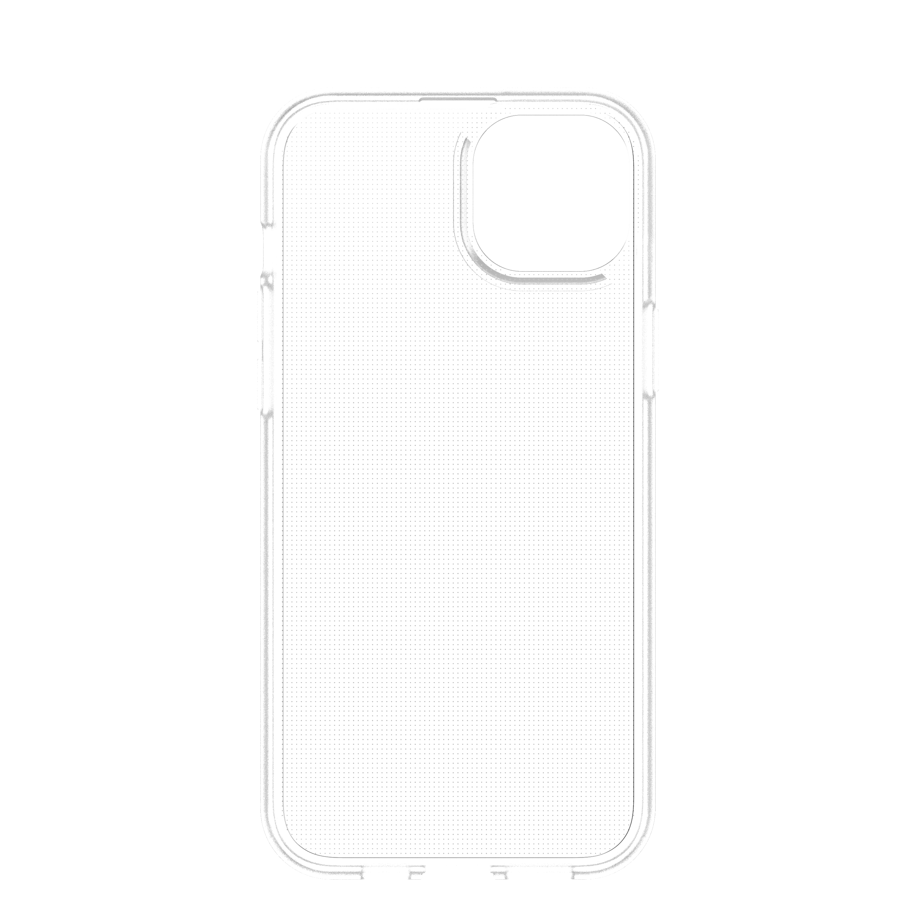 Eine transparente iPhone-Hülle, die ein Rastermuster auf weißem Grund zeigt.