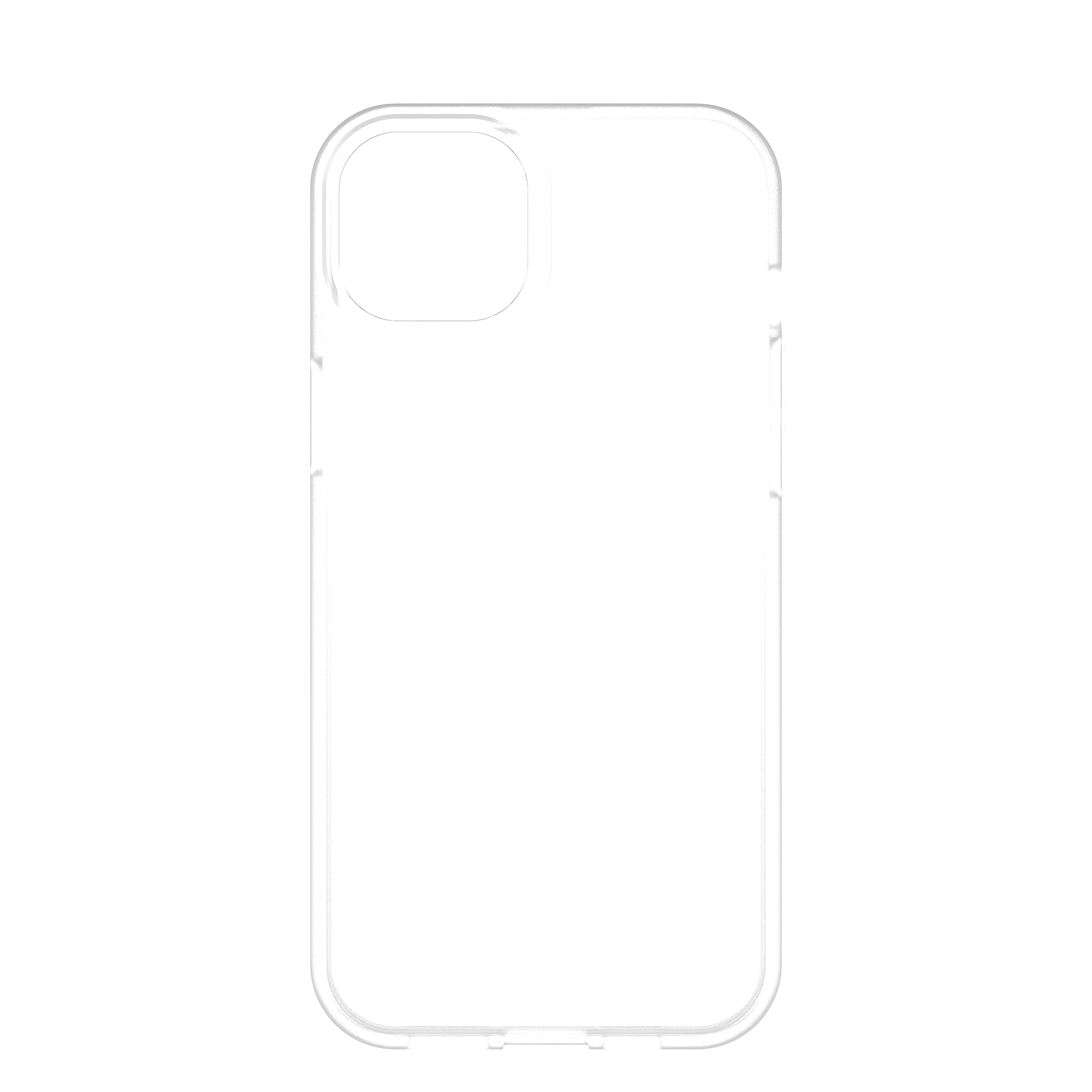Klare iPhone-Hülle, leer, auf weißem Hintergrund.